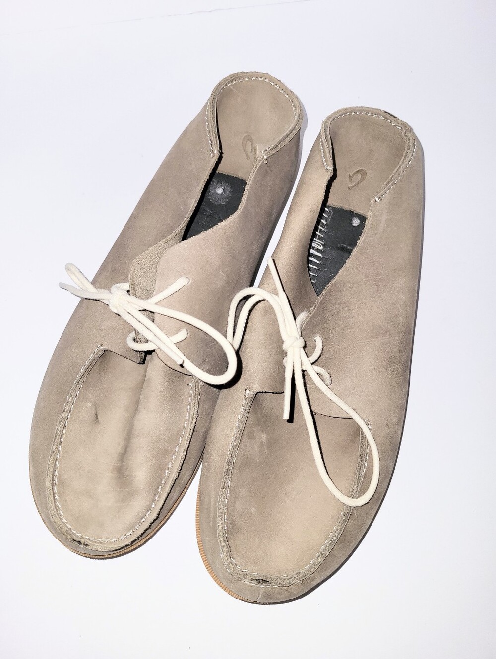 OluKai Holokai Men's Taupe Leather Convertible Boat Shoe Slip On Lace Up Size 11